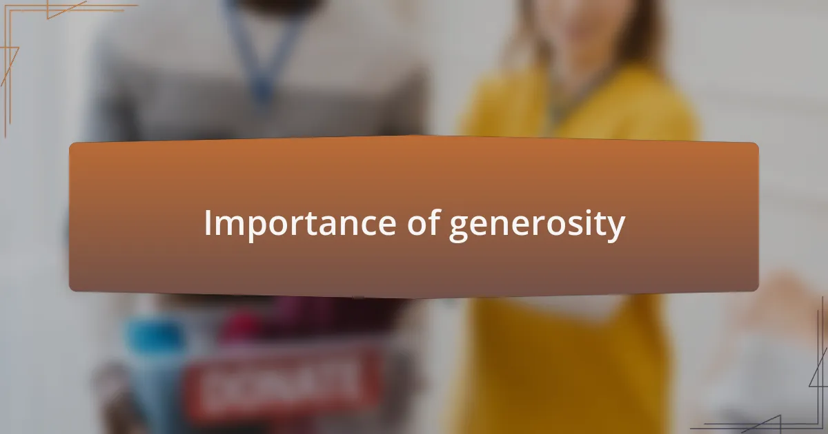 Importance of generosity